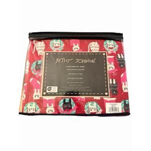 Betsey Johnson Queen 4 Piece Sheet Set Burgundy Pink Christmas Cats Holiday